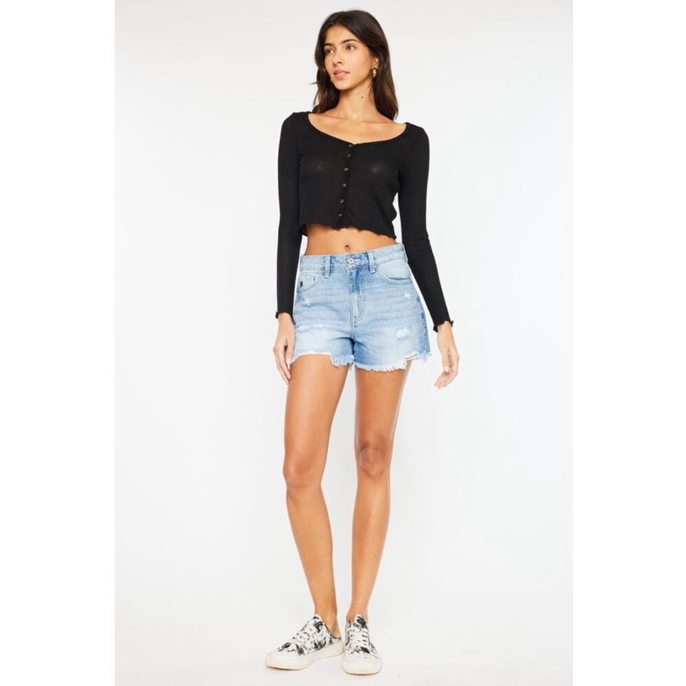 KANCAN KC9206M High Rise Frayed Distressed Cut Off Cotton Jean Shorts S